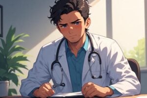 Doctor asking a patient about pain in Arabic during a medical consultation